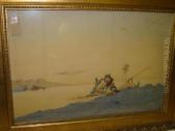 Desert Scene With Camels Watering Oil Painting by Augustus Osborne Lamplough