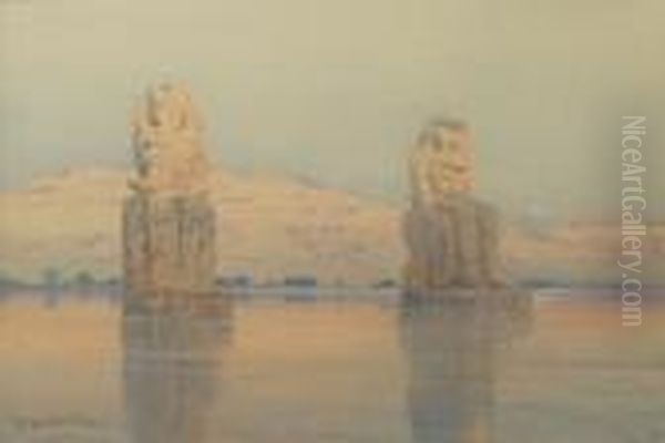 The Colossi Of Memnon, Thebes Oil Painting by Augustus Osborne Lamplough