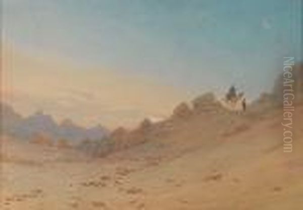 A Desert Rider Beneath A Crescent Moon Oil Painting by Augustus Osborne Lamplough