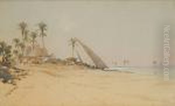 An Egyptian Town On The Banks Of Thenile Oil Painting by Augustus Osborne Lamplough