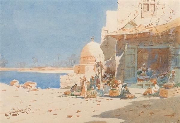 A Bazaar On The Nile Oil Painting by Augustus Osborne Lamplough