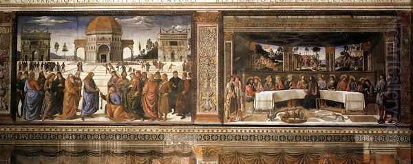 Scenes on the left wall 1481-82 Oil Painting by Pietro Vannucci Perugino