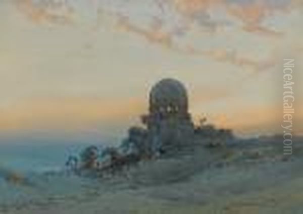 A Sheik's Tomb At Sunset Oil Painting by Augustus Osborne Lamplough