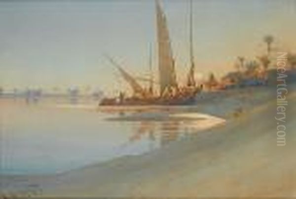 Sunset Over The River Nile Oil Painting by Augustus Osborne Lamplough