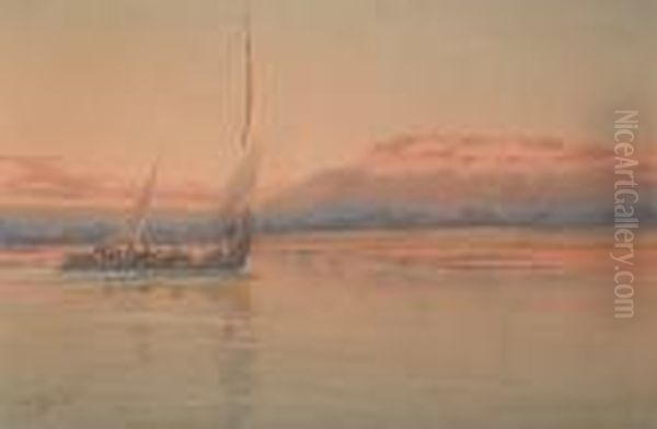 A Dhow On The Nile At Sunset Oil Painting by Augustus Osborne Lamplough