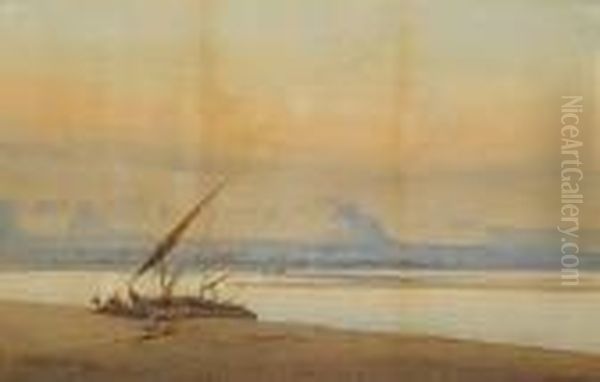 Market Boat Arriving At Luxor Oil Painting by Augustus Osborne Lamplough