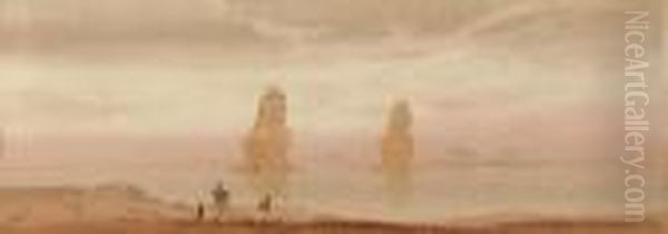 The Colossi Of Memnon At Sunset Oil Painting by Augustus Osborne Lamplough