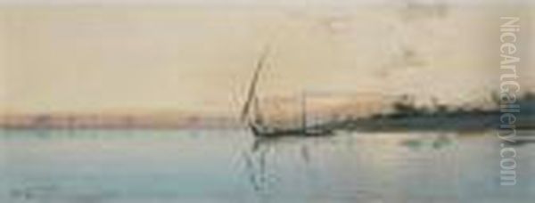 Nile Sunset Oil Painting by Augustus Osborne Lamplough