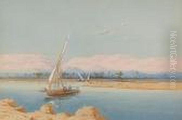 Vessels On The Nile Oil Painting by Augustus Osborne Lamplough