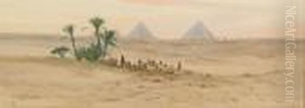 The Pyramids From The Desert (#) Calm Evening On The Nile Oil Painting by Augustus Osborne Lamplough