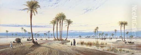 A View Of The Nile With A City In The Distance Oil Painting by Augustus Osborne Lamplough