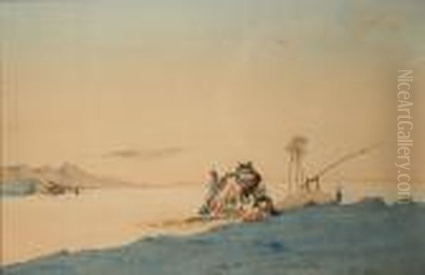 Evening In The Desert, A Beduoin Camp Oil Painting by Augustus Osborne Lamplough