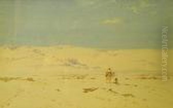 Desert Scene With Camel And Figures Oil Painting by Augustus Osborne Lamplough