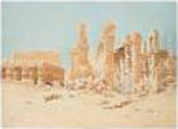 Ruins At Karnak Oil Painting by Augustus Osborne Lamplough