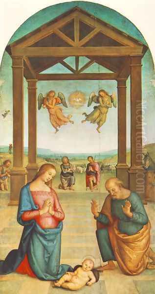 St Augustin Polyptych: The Presepio Oil Painting by Pietro Vannucci Perugino