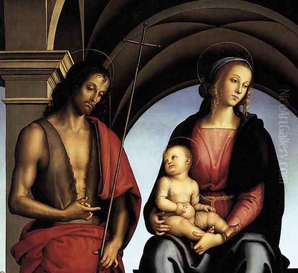 The Madonna between St John the Baptist and St Sebastian (detail-1) 1493 Oil Painting by Pietro Vannucci Perugino