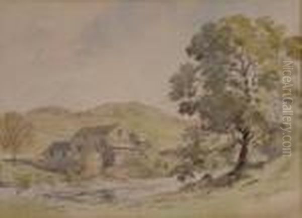 Dales Farmhouse Beside A River by Percy Lancaster