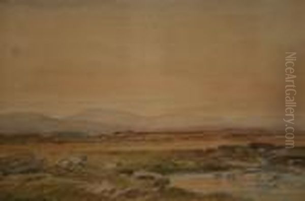 Moorland Scene With Sheep And River by Percy Lancaster