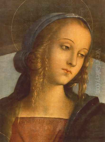 The Madonna between St John the Baptist and St Sebastian (detail-2) 1493 Oil Painting by Pietro Vannucci Perugino