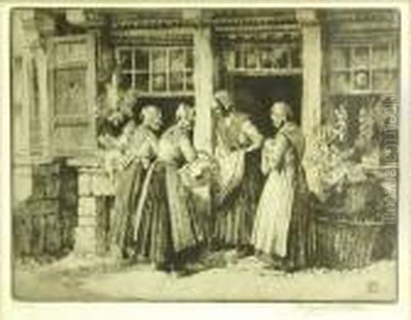 Four Elderly Dutch Ladies Etching, Signed In Pencil15cm X 20cm Oil Painting by Percy Lancaster