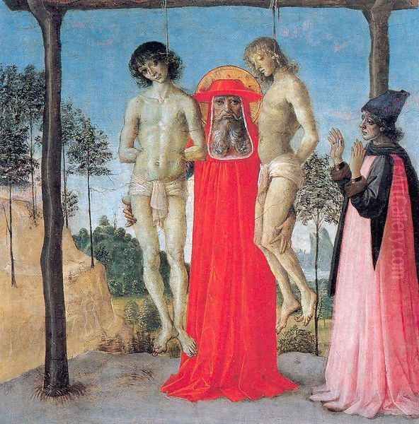 St. Jerome Supporting Two Men on the Gallows Oil Painting by Pietro Vannucci Perugino