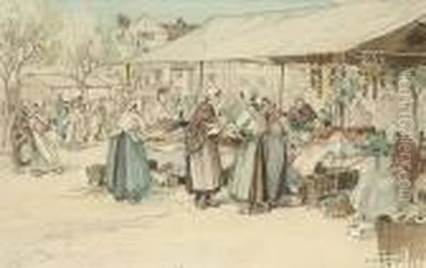 French Market Scene Oil Painting by Percy Lancaster