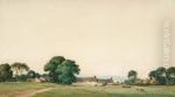 Country Landscape With Cows Oil Painting by Percy Lancaster