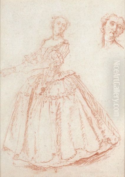 A Standing Lady, With Separate Study Of Her Head Oil Painting by Nicolas Lancret