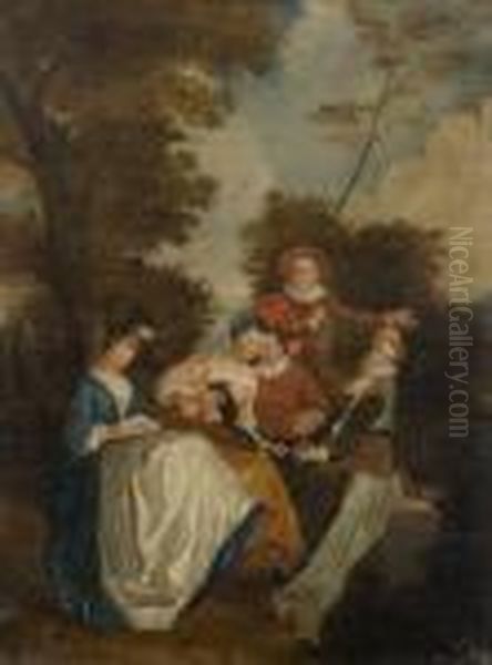 Scene Galante Aux Joueuses De Guitare Oil Painting by Nicolas Lancret