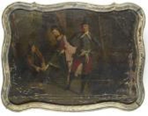 Dessus De Porte A Decor De Scene De Patinage Oil Painting by Nicolas Lancret