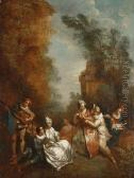 Conversation Galante Oil Painting by Nicolas Lancret