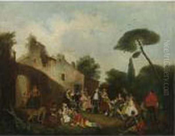 Figures In A Garden Oil Painting by Nicolas Lancret