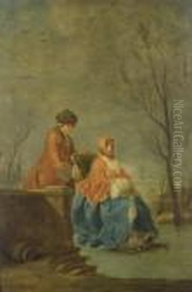 Elegante Dans Un Fauteuil A Patins Oil Painting by Nicolas Lancret