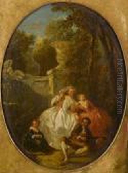 Elegant Figures In A Park Landscape Oil Painting by Nicolas Lancret