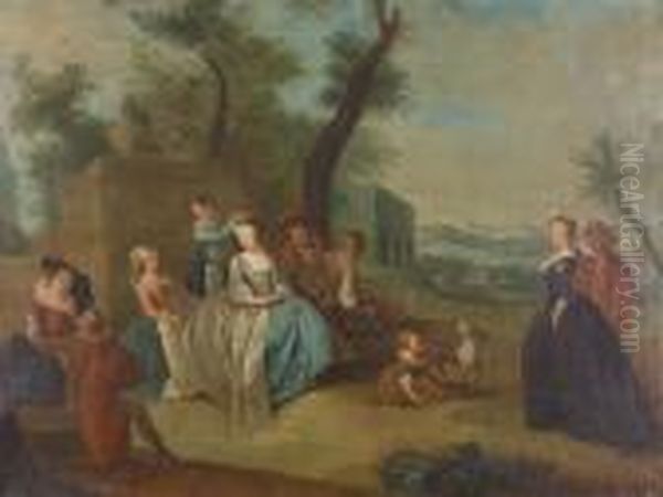 Galante Gesellschaft In Einem Park. Oil Painting by Nicolas Lancret