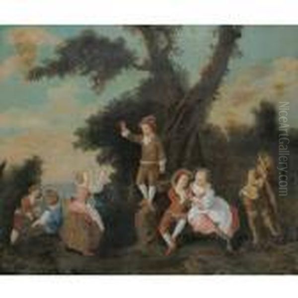 A Landscape With Children Harvesting Fruit Oil Painting by Nicolas Lancret