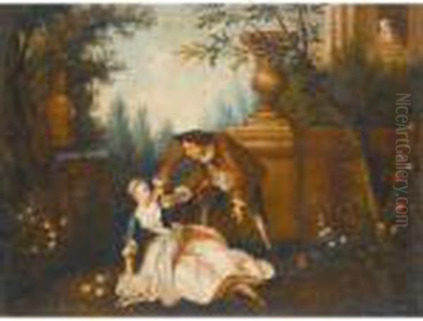 A Scene Galante With A Courting Couple In A Garden Oil Painting by Nicolas Lancret