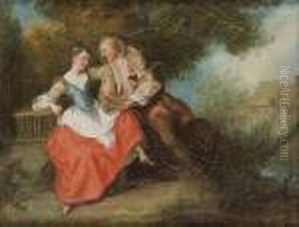 A Young Man Courting A Girl Oil Painting by Nicolas Lancret