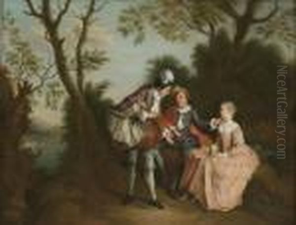 Elegant Company In A Woodland Passage Oil Painting by Nicolas Lancret