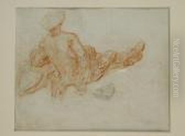 Study Of A Seated Man [recto]; Italianate Landscape [verso]: Adouble-sided Drawing Oil Painting by Nicolas Lancret