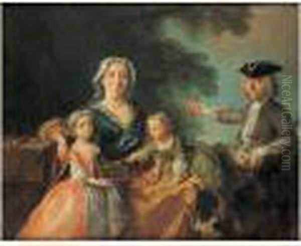 Portrait De Famille Sur Fond De Paysage Dit Portrait De La Famille Saint Martin Oil Painting by Nicolas Lancret