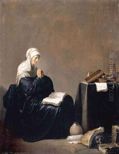 A Woman Praying, Oil on panel, 34 x 31 cm Oil Painting by Willem De Poorter