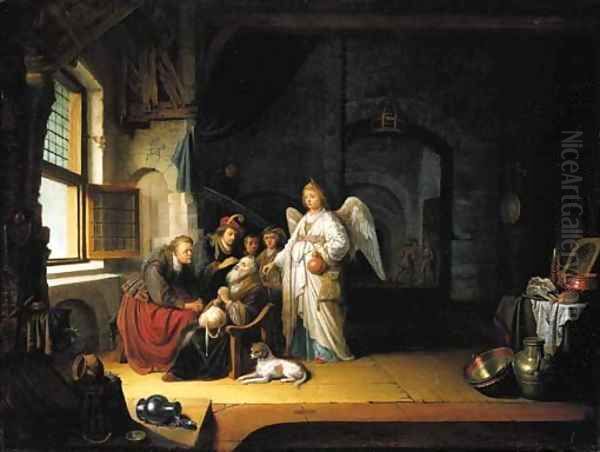 The healing of the blind Tobit Oil Painting by Willem De Poorter