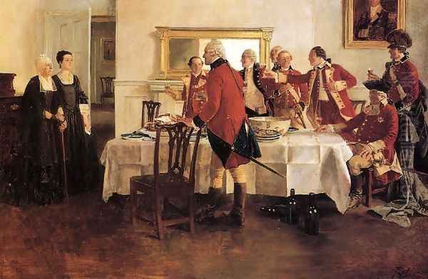 Red Coat Soldiers Toasting the Ladies of the House Oil Painting by Howard Pyle