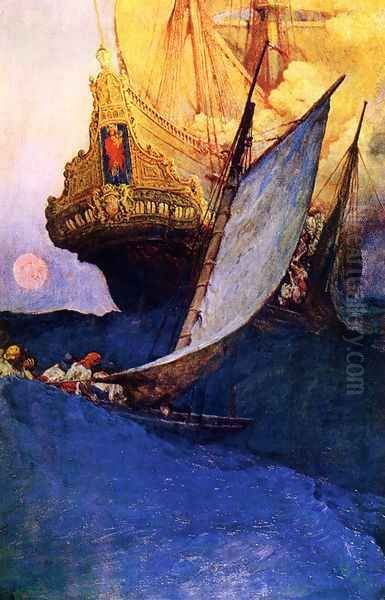 Attack on a Galleon Oil Painting by Howard Pyle