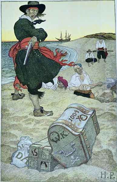 Pirate William Kidd burying treasure on Oak Island Oil Painting by Howard Pyle