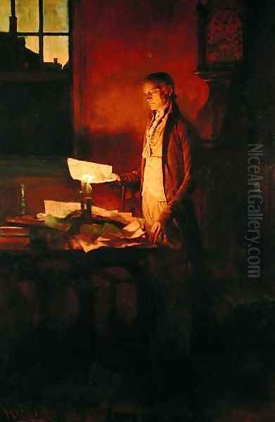 Thomas Jefferson Writing the Declaration of Independence, from The Story of the Revolution by Henry Cabot Lodge 1850-1924, published in Scribners Magazine, March 1898 Oil Painting by Howard Pyle