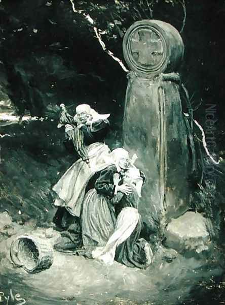 Breton Peasants at a Wayside Cross, from The Pardon of St. Anne dAuray by William Perry Northrup, published in Scribners Magazine, September 1901 Oil Painting by Howard Pyle