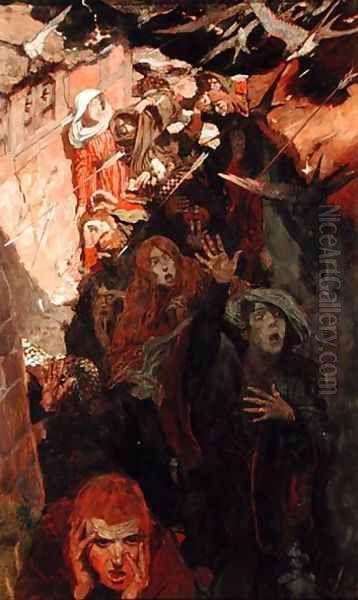 Bringing Fire and Terror to the Rooftree and Bed, from The Birds of Cirencester by Bret Harte 1836-1902, published in Scribners Magazine, January 1898 Oil Painting by Howard Pyle