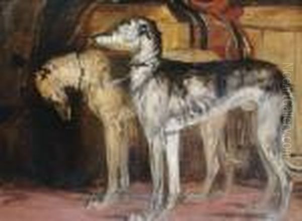 Study Of Two Deer Hounds Oil Painting by Landseer, Sir Edwin